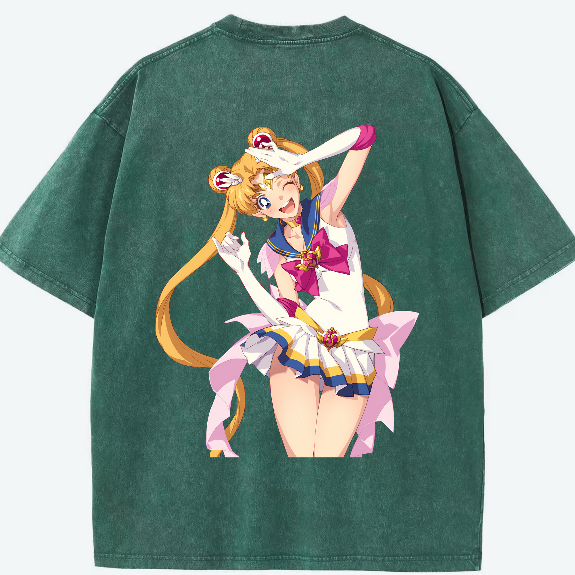 （画像用） 美少女戦士セーラームーン 月野 うさぎ つきの うさぎ Sailor Moon Tsukino Usagi 綿100% ヴィンテージ風 半袖Tシャツ（背面プリント）